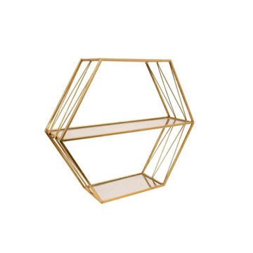 Picture of Hexagon 20" Wall Shelf - Metal and Mirror - Gold