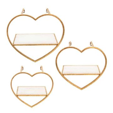Picture of Heart Wall Shelves - Set of 3 - Metal and Wood - Gold