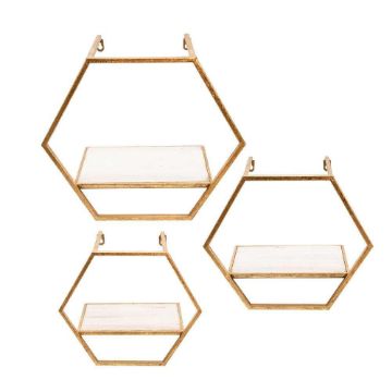 Picture of Hexagon Wall Shelves - Set of 3 - Metal and Wood