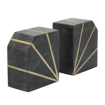 Picture of Marble 5" Polished Bookends with Gold Inlays - Set of 2 - Black