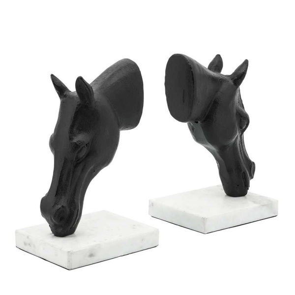 Picture of Metal Horse Bookends in Marble Base - Set of 2 - Black