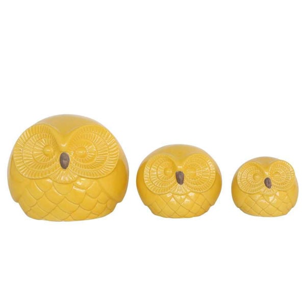 Picture of Owls 7.5" Ceramic - Set of 3 - Yellow