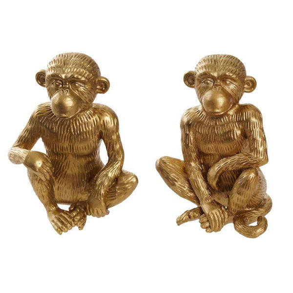 Picture of Sitting Monkeys 6" Resin - Set of 2 - Gold