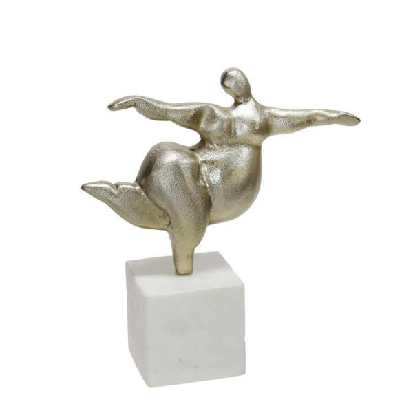 Picture of Yoga Woman 9" on a Marble Base Metal Decor - Gold
