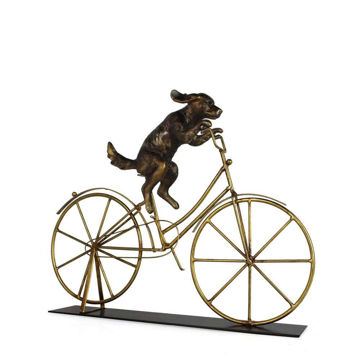 Picture of Dog 14" on a Bicycle Metal Decor - Gold