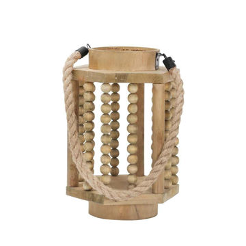 Picture of Wood 11" Lantern with Rope Handle - Brown
