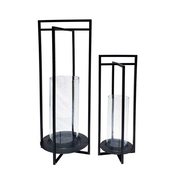 Picture of Metal Open Design Lantern - Set of 2 - Black