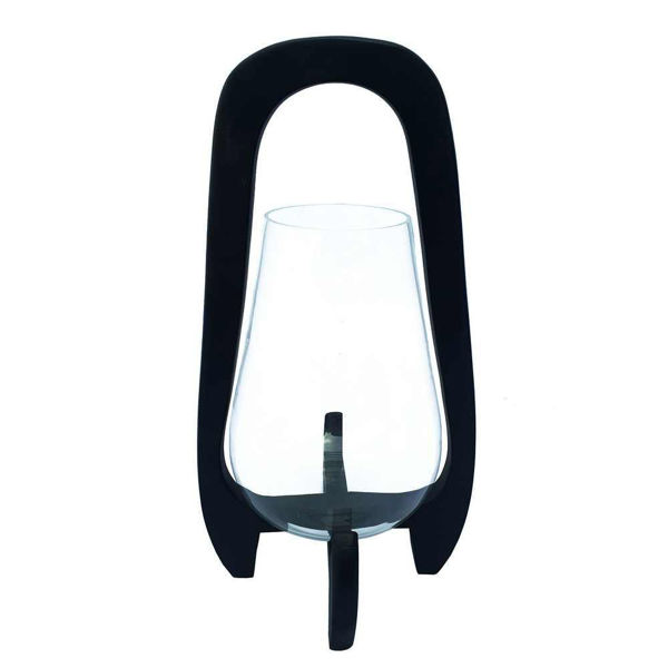 Picture of Glass 15" Lantern with Wood Handle - Black
