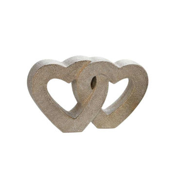 Picture of Double Heart 10" Ceramic Table Decor - Champagne
