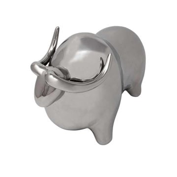 Picture of Silver 8" Ceramic Bull Figurine - Head Up