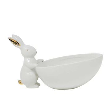 Picture of Dolomite Bunny with Bowl Figurine - White and Gold