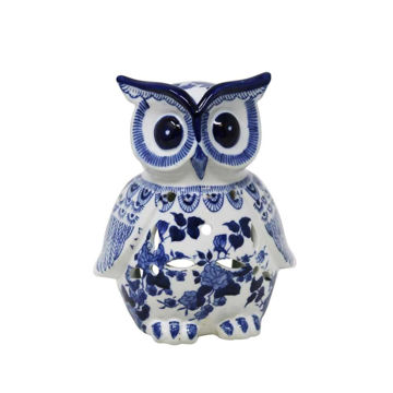 Picture of Ceramic 8" Owl Figurine - White and Blue