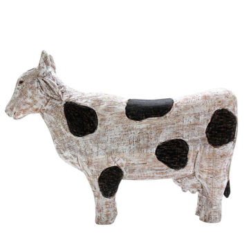 Picture of Mango Wood Standing Cow Figurine - Black and White