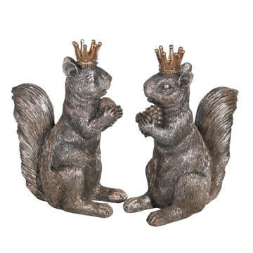 Picture of Resin 8" Squirrel Figurines with Crowns - Set of 2