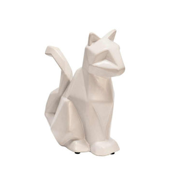 Picture of Ceramic 10" Modern Cat Figurine - White