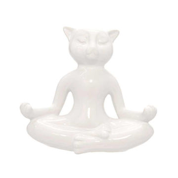 Picture of Ceramic 7" Yoga Cat Figurine - White
