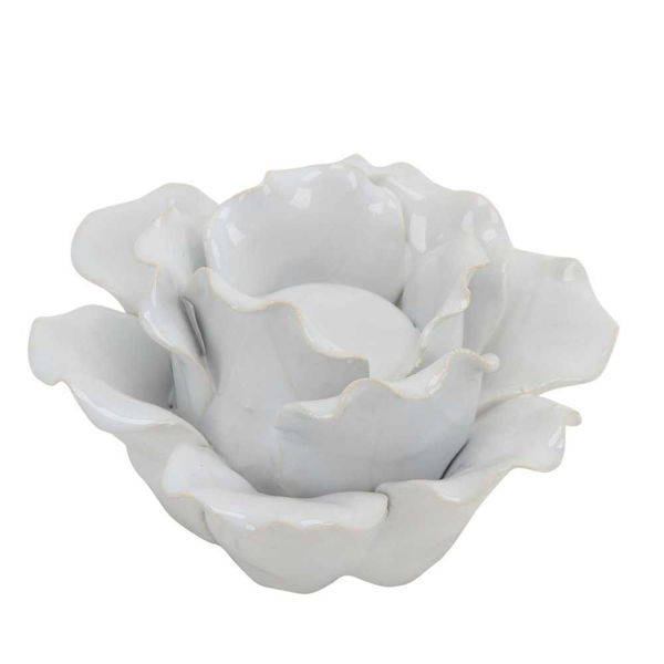 Picture of Rose Tealight 6" Candle Holder - White