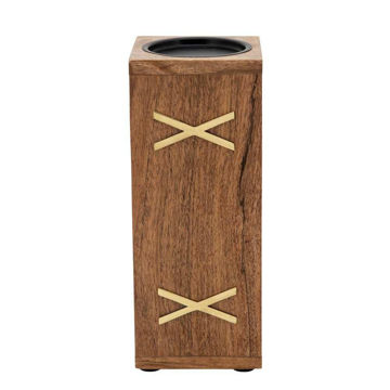 Picture of Double X 10" Wood Pillar Candle Holder - Brown
