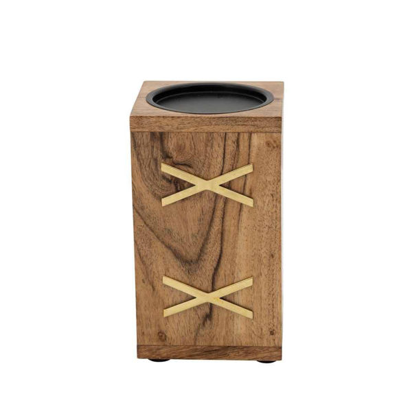 Picture of Double X 7" Wood Pillar Candle Holder - Brown