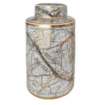 Picture of Ceramic 16" Jar with Gold Lid - White