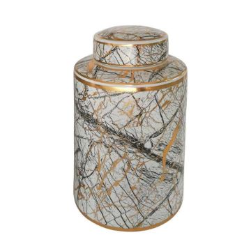 Picture of Ceramic 12" Jar with Gold Lid - White