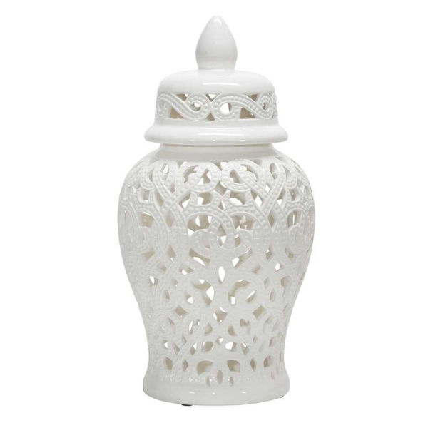Picture of Ceramic 24" Cut-Out Temple Jar - White