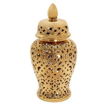 Picture of Ceramic 24" Cut-Out Temple Jar - Shiny Gold