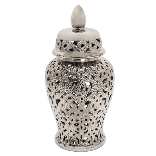 Picture of Ceramic 24" Cut-Out Temple Jar - Shiny Silver
