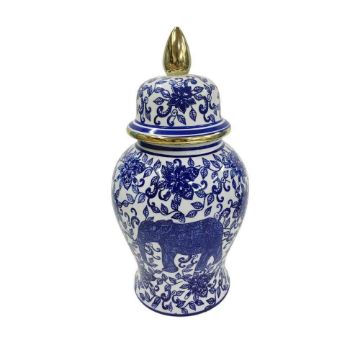 Picture of Temple Jar 14" with Elephant - Blue and White