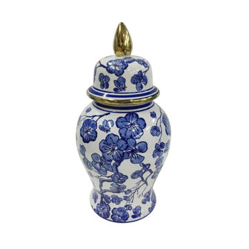 Picture of Temple Jar 14" with Hibiscus - Blue and White