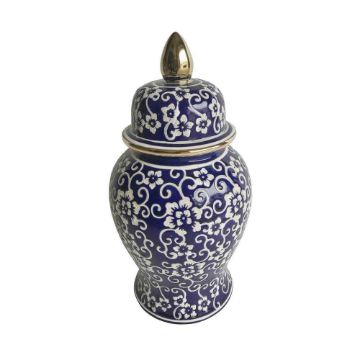 Picture of Temple Jar 14" with Jasmine Flower - Blue and Whit