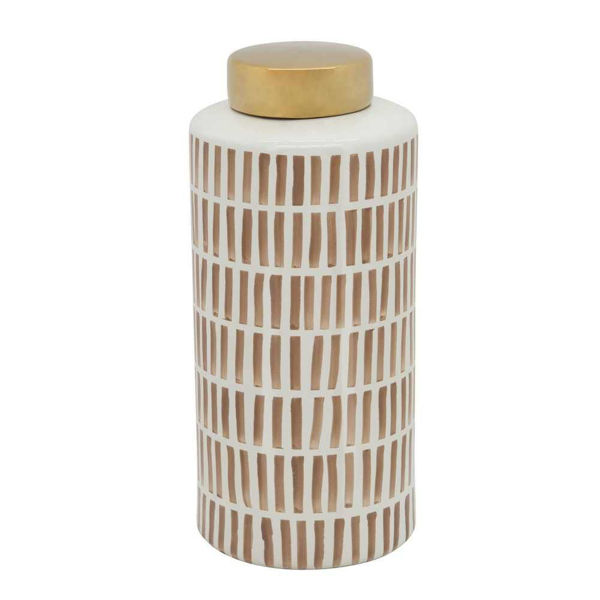 Picture of Jar 13" with Gold Lid - Tan