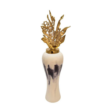 Picture of Metal 28" Vase with Leaf-Like Lid - White