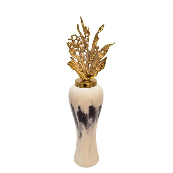 Picture of Metal 28" Vase with Leaf-Like Lid - White