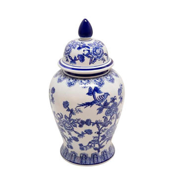 Picture of Temple Jar 18" with Bird and Flower - Blue
