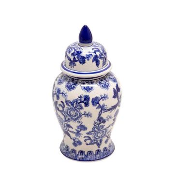 Picture of Temple Jar 14" with Bird and Flower - Blue