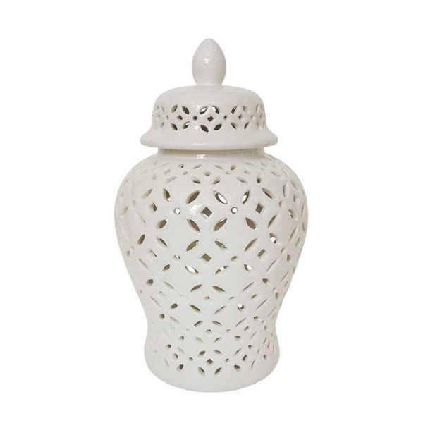 Picture of Cut-Out 17" Daisies Temple Jar - White