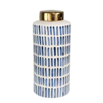 Picture of Ceramic 13" Jar with Gold Lid - Blue