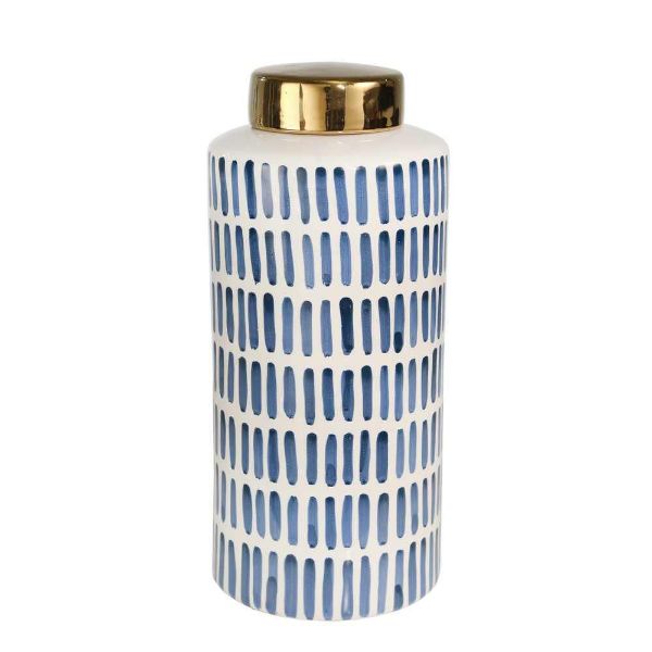 Picture of Ceramic 13" Jar with Gold Lid - Blue