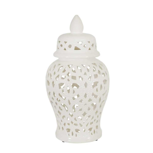 Picture of Ceramic 18" Cut-Out Temple Jar - White