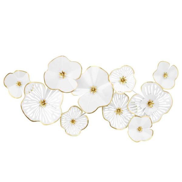 Picture of Metal Flowers Wall Art - White and Gold