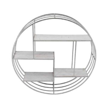 Picture of Round Wood and Metal Wall Shelf - White and Silver