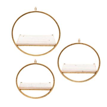 Picture of Metal and Wood Wall Shelves - Set of 3 - Gold\White