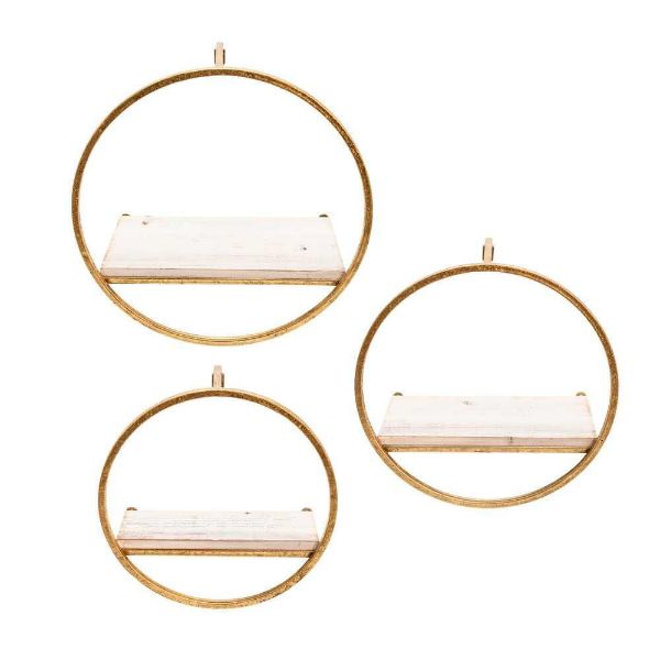 Picture of Metal and Wood Wall Shelves - Set of 3 - Gold\White