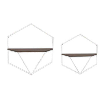 Picture of Metal and Wood Hexagon Wall Shelves - Set of 2 - W