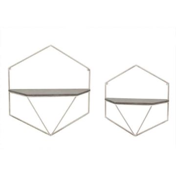 Picture of Metal and Wood Hexagon Wall Shelves - Set of 2 - White