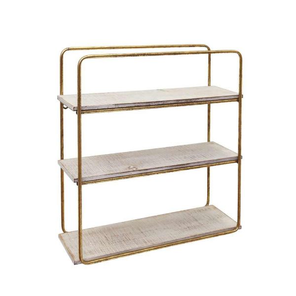 Picture of Metal and Wood 3-Tier Wall Shelf - Gold