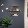 Picture of Metal and Wood 3-Tier Hexagon Wall Shelf - Gold