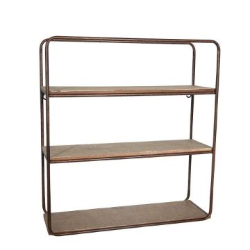 Picture of Metal and Wood 3-Tier Wall Shelf - Brown