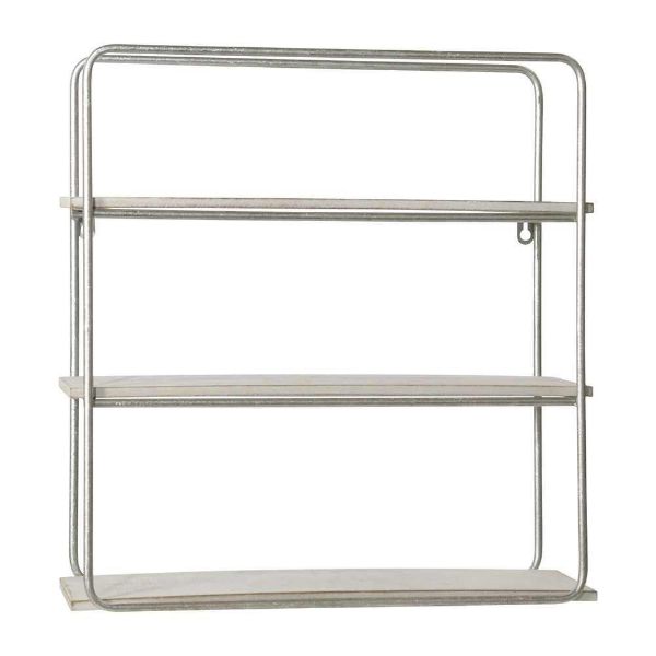 Picture of Metal and Wood 3-Tier Wall Shelf - White and Silve